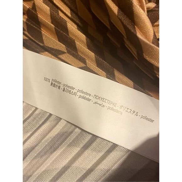 Zara Brown Beige Herringbone Pleated Center Slit Airy Cocktail Mini Dress Size M - Picture 6 of 6